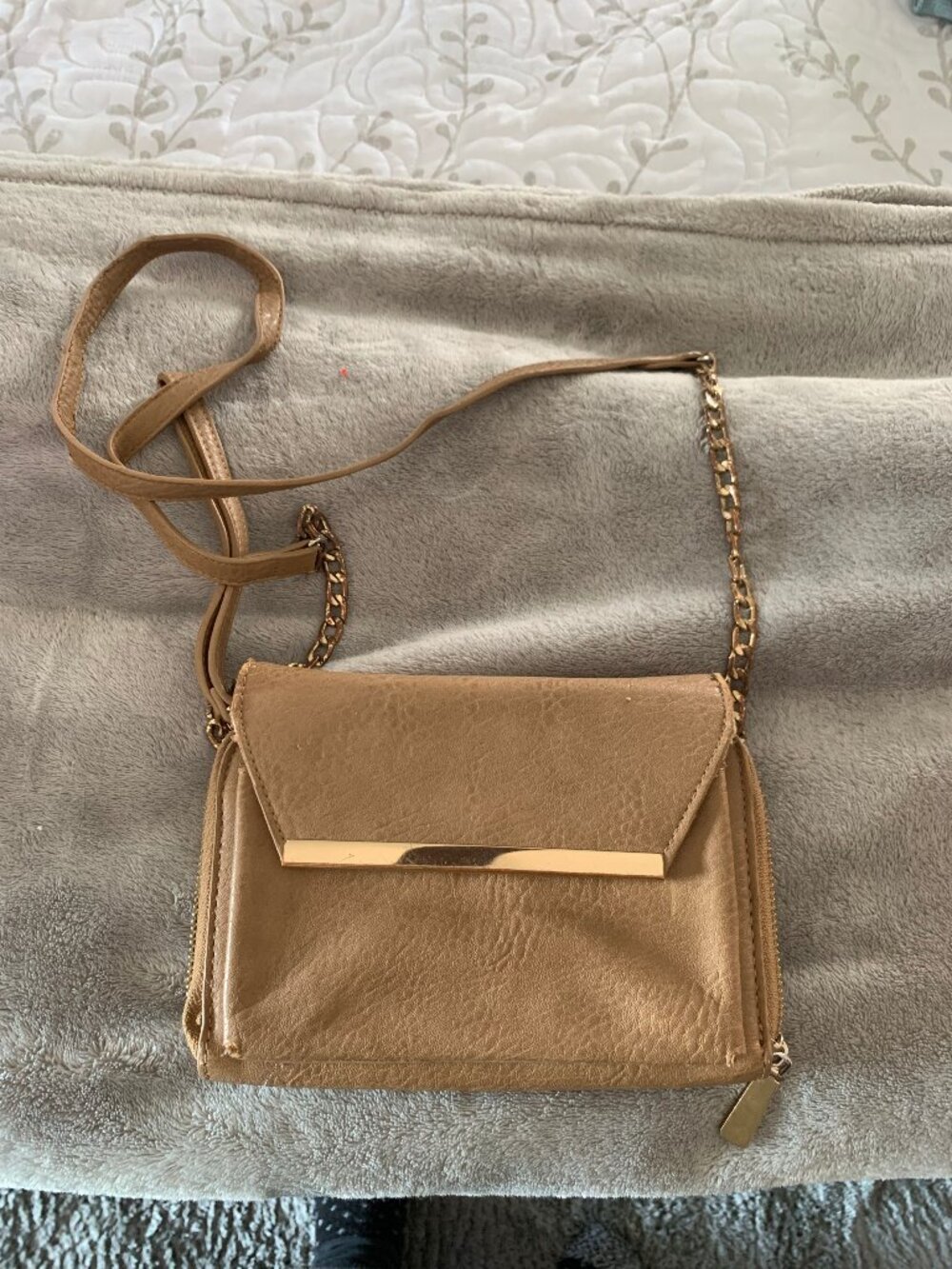 Madison West Taupe Vegan Leather Crossbody Purse